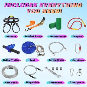 Kids DIY Zip Line Kit Quintal Aço Inoxidável Spring Brake Cable Tensionamento Full Hand Guard Safety Harness Sports Safety CE - Product Image 3