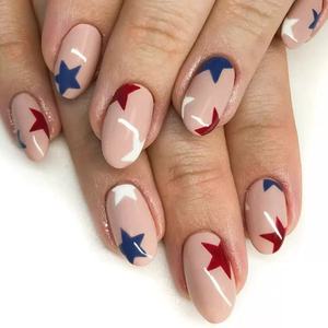 <span class=keywords><strong>Faux</strong></span> ongles carrés français en acrylique, fabriqués à la machine, 24 pièces/boîte, taille moyenne, avec colle, pour événements du Jour de l'Indépendance, tendance - Product Image 6