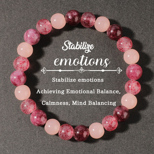 Natural Stone Crystal Cushion Cut Pink <b>Beaded</b> Trendy Bangle <b>Bracelet</b> Adjustable Size Unisex Endless Insert Design Geometric Gift - Product Image 1