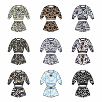Ensemble survêtement décontracté 2 pièces pour femme : sweat-shirt rose camouflage à col rond et manches longues avec logo personnalisé et short