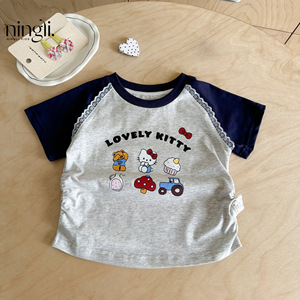 <span class=keywords><strong>T</strong></span>-<span class=keywords><strong>shirt</strong></span> d'é<span class=keywords><strong>t</strong></span>é pour bébé fille, col rond, manches courtes, coton, imprimé dessin animé, respirant, version coréenne - Product Image 3