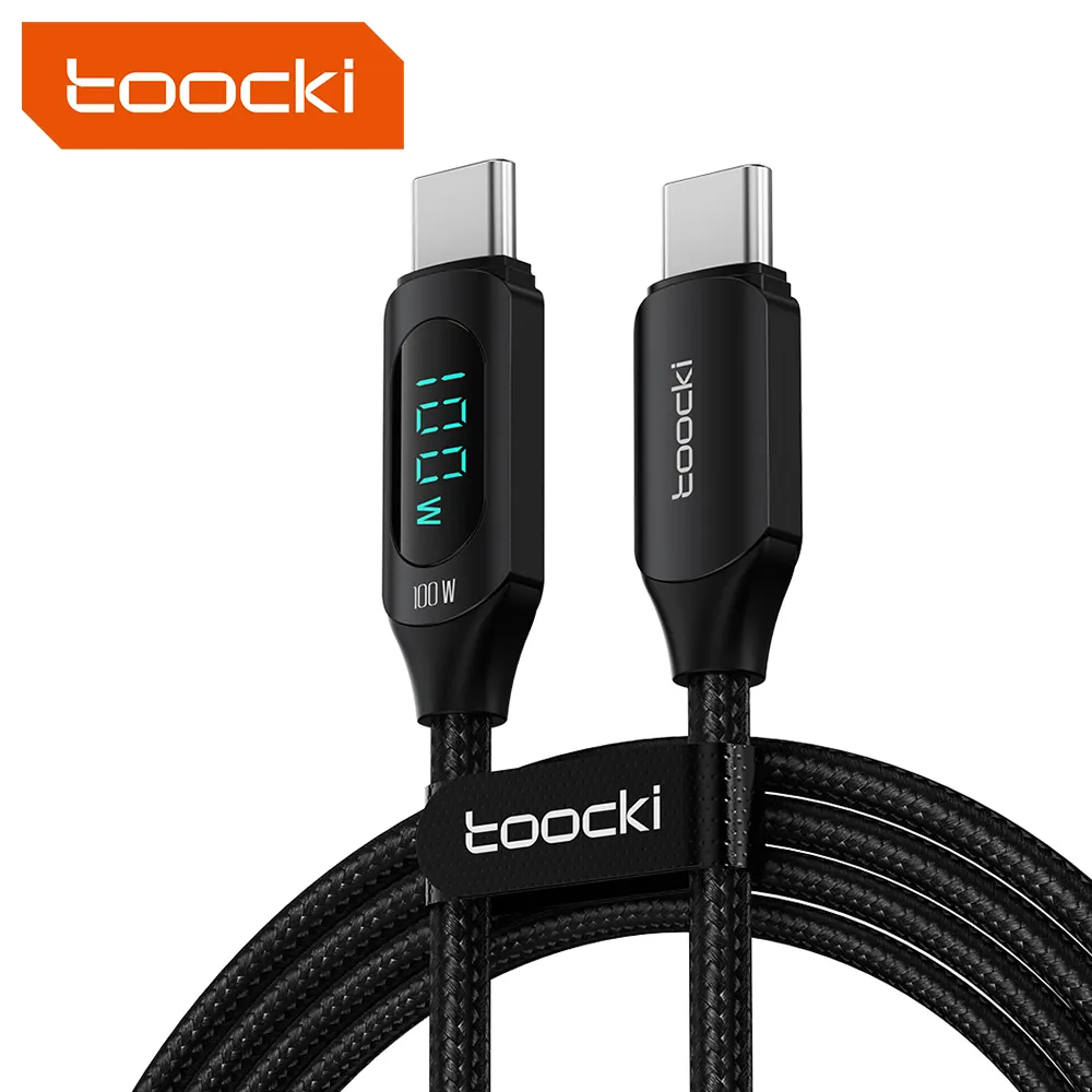 Toocki Hot Sale Custom LED Display Type C To Type C Mobile Phone USB C PD 100W 5A Fast Charging Data Cable