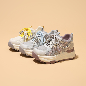 Women's Chunky Soled Sneakers 2026 Spring New Arrival Double Lace Up Lightweight Built in Heel Versatile Casual Sneakers - Product Image 1