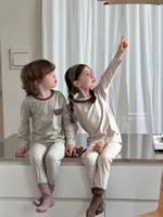 Ensemble de pyjamas pour enfants en coton et élasthanne, 95,5 % coton, 4,5 % élasthanne, doux, respirant, manches longues, vêtements de nuit en 2 pièces, prêt à être expédié