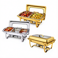 XINGWANG Plat de service rectangulaire doré 9L pliable avec couvercle en verre, chauffage continu à l'alcool pour traiteur de mariage