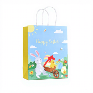 Sacs cadeaux pour la chasse aux œufs de Pâques, en corde de coton, écologiques, en papier <span class=keywords><strong>kraft</strong></span> brun, réutilisables, durables, biodégradables, avec lamination artisanale - Product Image 3