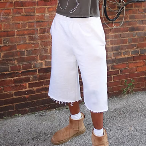 Pantalones y Shorts Deportivos de Verano para Hombre, Tejidos a Medida, 100% Algodón, Cintura Elástica Media, Plisados, Sólidos, de Secado Rápido, Largos 3/4 - Product Image 2