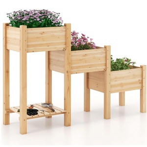 Ensemble de 3 jardinières surélevées en bois avec étagère de rangement pour légumes et fleurs - Product Image 1