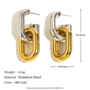 Moda 18k oro argento in <span class=keywords><strong>acciaio</strong></span> inox gioielli battente nappine <span class=keywords><strong>orecchini</strong></span> due tono catena <span class=keywords><strong>orecchini</strong></span> per le donne ragazze - Product Image 3