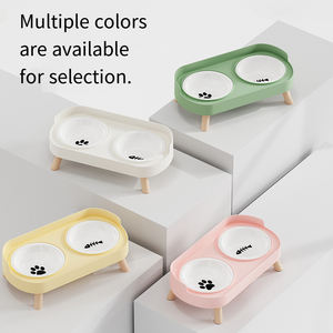 Bols d'alimentation en céramique pour animaux de compagnie Bols doubles protègent les vertèbres cervicales contre les renversements et les éclaboussures - Product Image 1