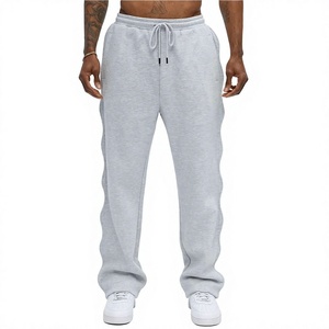 Pantalon de survêtement gris pour homme, taille élastique avec cordon de serrage, décontracté, tricoté, pour l'automne, avec poches latérales, respirant, coupe mi-lourde - Product Image 1