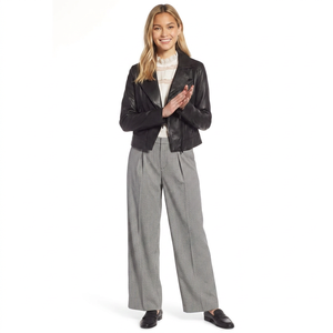 Chaqueta original acolchada de piel de oveja auténtica para mujer, ultra suave y ecológica, chaqueta de cuero genuino estilo motociclista asimétrica para mujer - Product Image 2