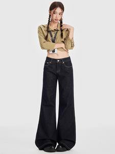 Pantalon en jean à pattes d'éléphant, taille basse, bleu foncé, tendance rétro, accessoire indispensable pour les fashionistas de <span class=keywords><strong>la</strong></span> rue, spécial - Product Image 2