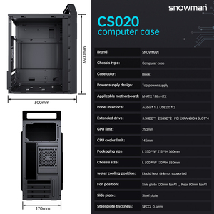 Snowman thiết kế nổi bật PC chơi Game trường hợp máy tính để bàn mATX thép tấm màu đen giữa tháp máy tính Chassis Tủ trường hợp - Product Image 6