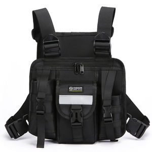 DSF72 <b>Black</b> Oxford <b>Cloth</b> Outdoor Storage Bag Adjustable Strap Multiple Pockets Reflective Strip Sports Daily Outdoor Carry - Product Image 5