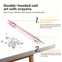 1 stylo à points pour nail art, double embout, pinceau de peinture DIY, manche en plastique ondulé, outil de ramassage de diamants, accessoire de manucure