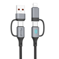 Cable de Carga Multifuncional 4 en 1 Miccell, USB-C a USB-C, Cable USB-C con Efecto de Luz LED Trenzado para iPhone y Android, Carga y Sincronización de Datos