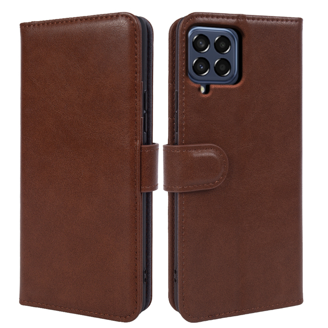 Genuine Leather Wallet Anti Theft Brush Phone Case for Samsung M33 Oil Wax Mobile Phone Cases