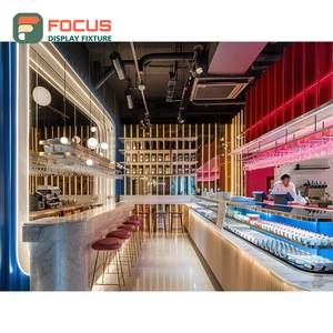 Vitrine professionnelle pour café avec porte en verre d'angle, base en noyer, meuble de présentation pour café - Product Image 4