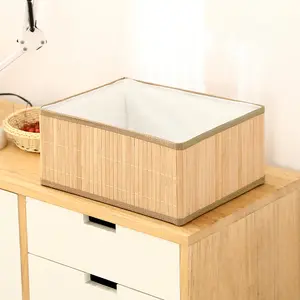 Caixa de armazenamento de bambu para mesa, cesto organizador de bambu natural, recipiente para armazenamento de artigos diversos, 3 unidades por conjunto