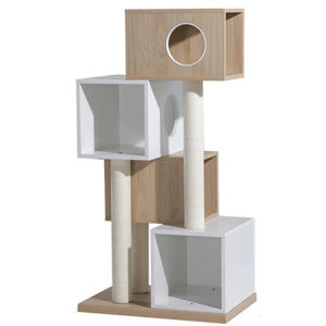 Arbre à chat en bois naturel de 50,79 pouces avec poteaux à gratter, perchoirs et niche pour chats d'intérieur - Product Image 6