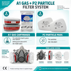 Masque respiratoire demi-visage réutilisable <span class=keywords><strong>en</strong></span> TPE personnalisé, kit de 7 pièces avec filtres A1 et P2 pour la peinture au pistolet et la poussière industrielle - Product Image 4