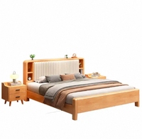 Lit double en bois massif King Size de style nordique moderne et simple de 1.8m avec appui-tête souple et espace de rangement mural MDF européen