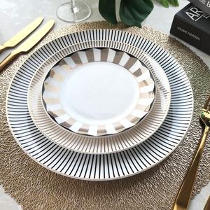 Vajilla de Cerámica de Lujo Estilo Nórdico con Líneas Doradas, Plato Ecológico con Diseño de Plantas para Bodas - Product Image 4