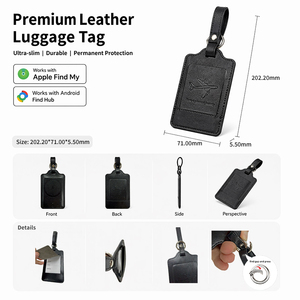 Étiquette de bagage en cuir PU compatible Apple Find My et <span class=keywords><strong>Google</strong></span> Find My, étiquette de voyage portable, étiquette de bagage pour l'embarquement, étiquette de bagage personnalisée avec LOGO - Product Image 2