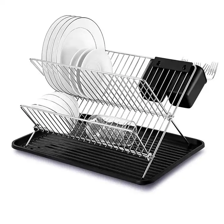2 Tier Compact Kitchen Dish Drainer Rack Stainless Steel Rust