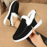 Chaussures plates décontractées pour femmes, doublées de fourrure, en feutre, avec col en peluche, chaudes pour l'hiver, style mocassins tendance