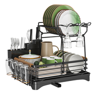 Estante de cocina de 2 niveles de acero inoxidable para platos, escurridor de platos, soporte para jabón con drenaje, organizador de almacenamiento