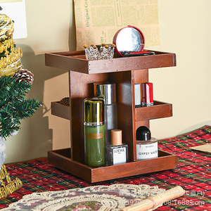 Wooden Cosmetic Storage Rack 3 Tier Rotating <b>Desktop</b> Organizer For Makeup Perfume Lipstick Bathroom Toiletries <b>Shelf</b> - Product Image 2