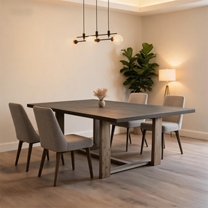 America Retro Style Dining Room Rectangular Micro Cement top <b>Solid</b> <b>Wood</b> Base Dining <b>Table</b> for 6 8 10 seats - Product Image 4