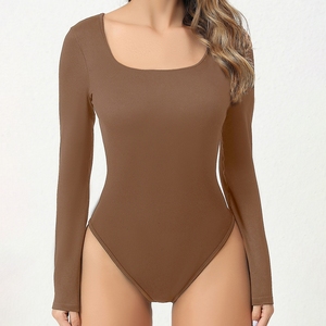 Best-seller transfrontalier : Combinaison de sport côtelée, sexy, à col carré, manches longues, sans coutures, très élastique et de haute qualité - Product Image 2
