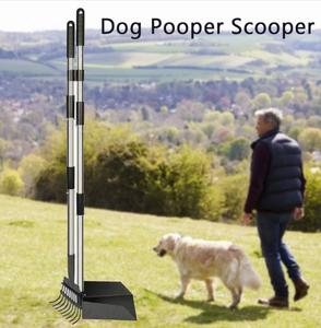 Kit de bac à crottes et râteau pour chien, 3 pièces, pelle à crottes en métal, pelle d'élimination des déchets pour animaux de compagnie avec longues poignées sectionnelles réglables - Product Image 3