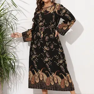 Lanterne d'été OEM, Manches V Neck Maxi Ladies Long Women Dresses Muslim Elegant Lady Casual Linen Dress/