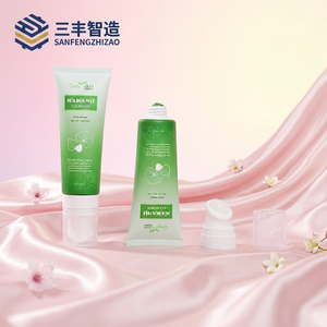 Tube souple vert dégradé en PE avec impression personnalisée d'herbes, avec applicateur brosse en silicone pour nettoyant visage - Product Image 6