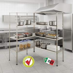 INOX POWER INXSCA0108 Scaffale Impilabile a 3 Ripiani in Acciaio Inox AISI 304, Vassoio 200x30 cm, Altezza 150 cm, 200x30x150 cm - Product Image 3