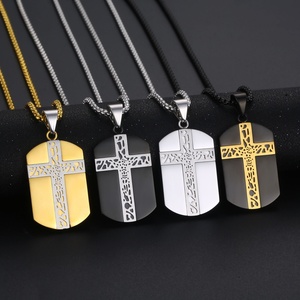 Wholesale <b>Titanium</b> Steel Men Designer Jewelry Dogtag Cross Pendant Necklace - Product Image 1
