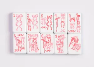 Jeu de Mahjong Américain Coquette Rose avec Nœud et Rayures Bleues - 166 Tuiles Acryliques Pastel avec Motifs d'Oiseaux et d'Unicorns Féminins - Product Image 6