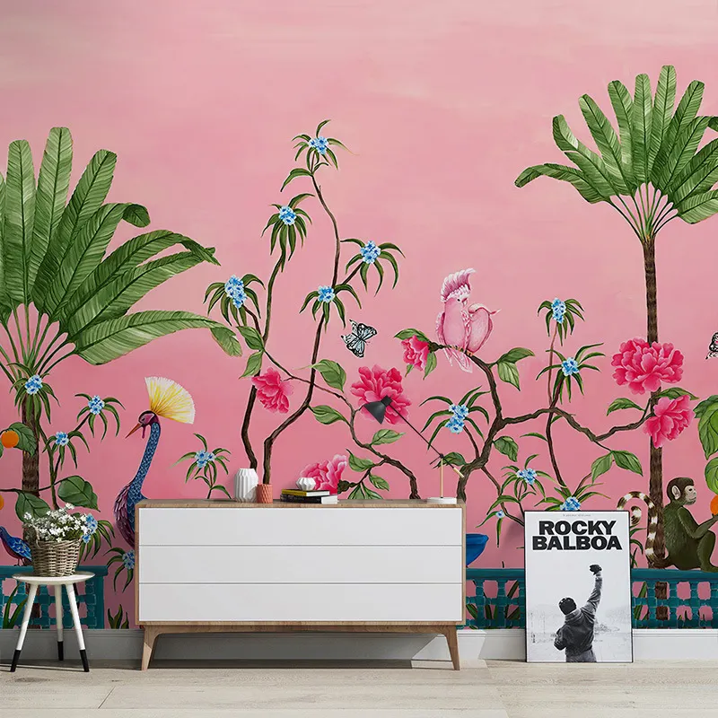 手描き植物孔雀の花リビングルームテレビ背景壁壁紙シームレス壁画壁カバー
