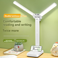 Lampe de bureau LED moderne pliable à double tête 2-en-1, rechargeable, à commande tactile, pour lecture et veilleuse, idéale pour dortoir