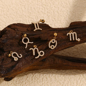 <span class=keywords><strong>G3221</strong></span> Vente en gros Pvd 18K plaqué or Acier inoxydable Horoscope Zircon incrusté 12 signes du zodiaque Pendentifs Charms pour la fabrication de bijoux - Product Image 4