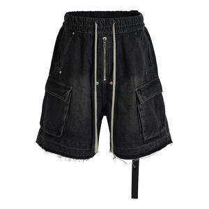 American Style Vibe Gradient Washed Vintage Frayed <b>Denim</b> <b>Shorts</b> for <b>Men</b> High Street Multi-Pocket Wide-Leg Five-Point Pants - Product Image 6