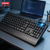 Sunrose K300 Keyboard Sidik Jari Berkabel Baru USB Bisnis 104 Tombol Ukuran Penuh Membran Sentuh Buka Kunci Pasang dan Pakai
