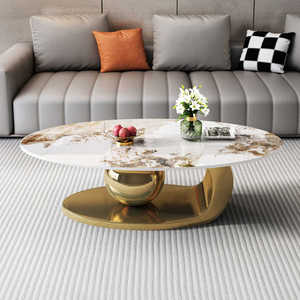 Bàn cà phê đá, sang trọng nhẹ, bàn góc tối giản, bàn trà hiện đại, hộ gia đình cỡ nhỏ, Bàn Cạnh hình bầu dục - Product Image 3