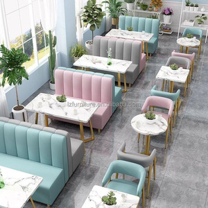 Wholesale Modern bar Restaurant Furniture Sets Cafe Fast Food Booth Seating Sofa Golden Metal <b>Dining</b> Tables and <b>Chairs</b> Set - Product Image 1