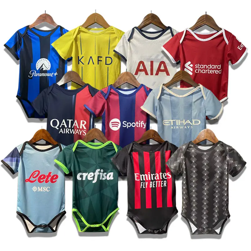 Ensemble de football pour bébé de 24 nouvelles saisons maillots de football vintage à séchage rapide avec vêtements pour bébé à impression numérique