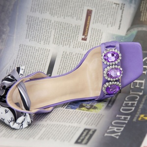 Sandalias de Lujo con Brillantes y Diamantes, Tacones Altos Finos, Lazos de Satén Lavanda, Zapatos de Tacón de Aguja para Mujer, Verano - Product Image 4